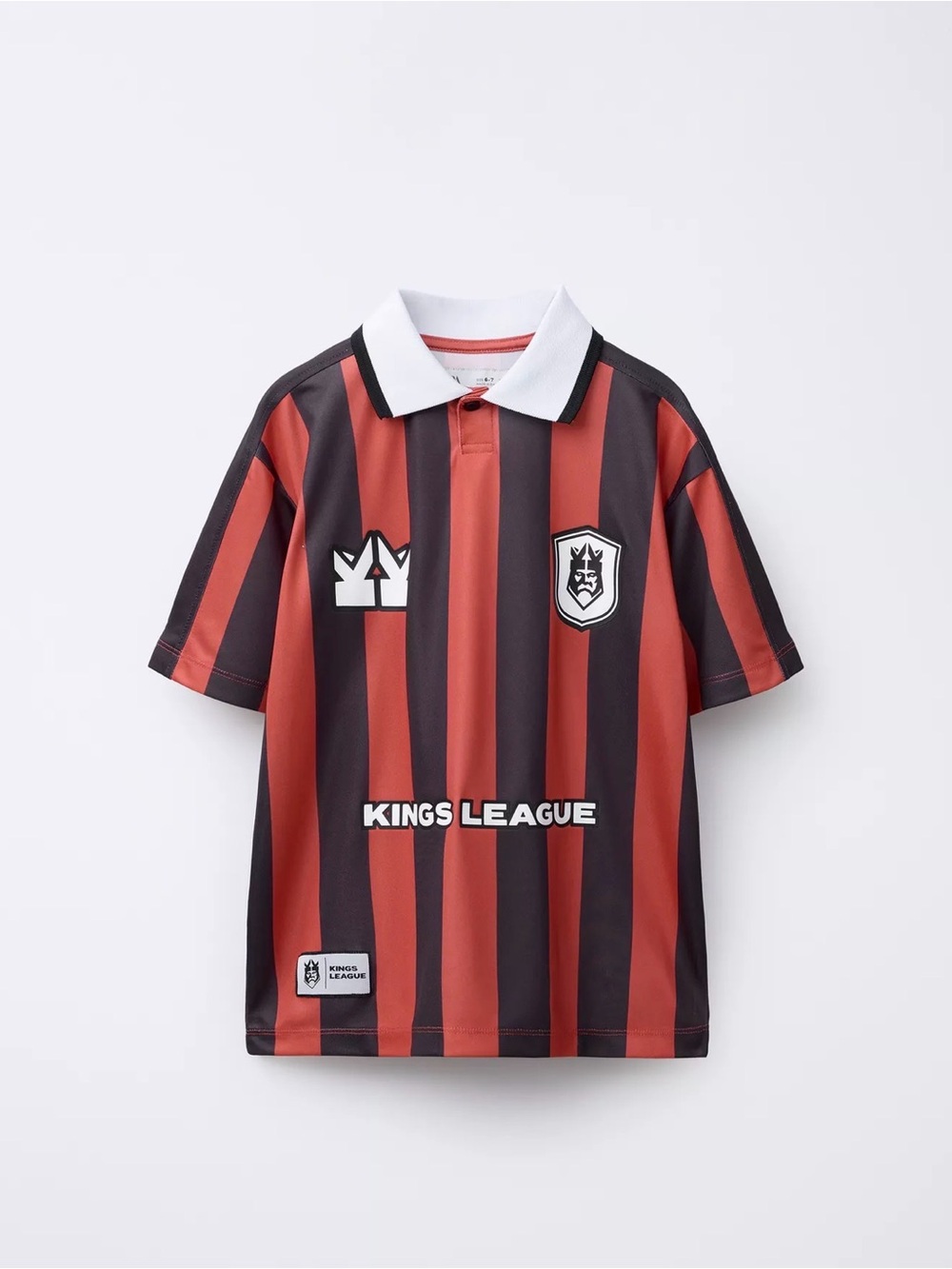 Zara Boys Kings League Red & Black Striped Polo Tee Sz. 11-12